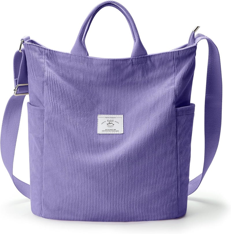 KALIDI Corduroy Tote Bag, Large Messenger Bag Shoulder Hobo Anti Splash Crossbody Zipper Bag Casual Work Shopping Women - Image 1